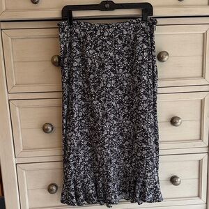 Christopher & Banks Black and White Floral Midi Skirt